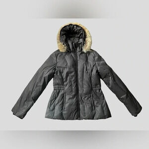 Women’s Wilson’s Leather Faux Fur Hood Puffer Down Jacket/coat Size Large Brown